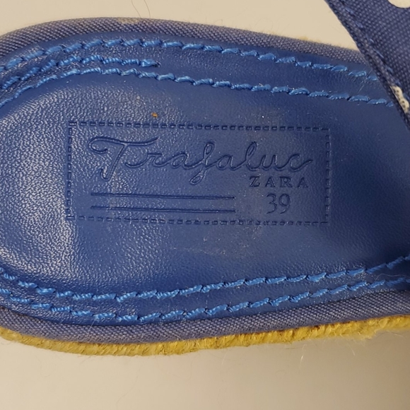 Zara Trafaluc white polka dot on blue wedges NWT - Picture 7 of 7